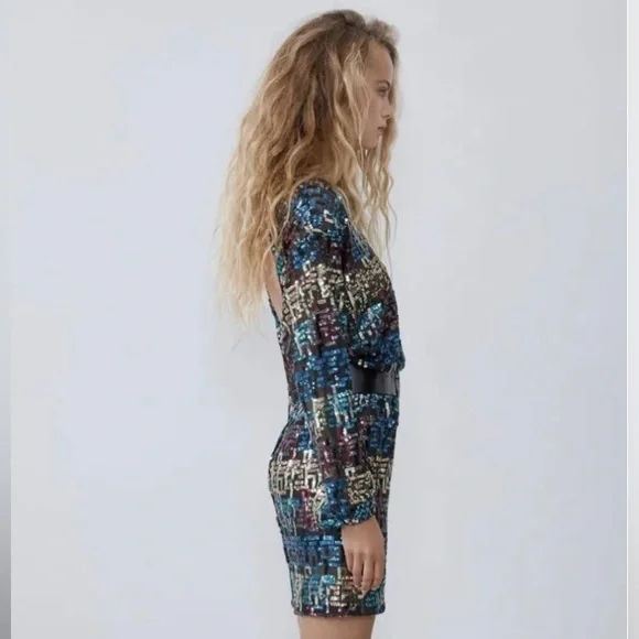 Zara Multicolor Sequence Dress Size Small - Picture 11 of 17